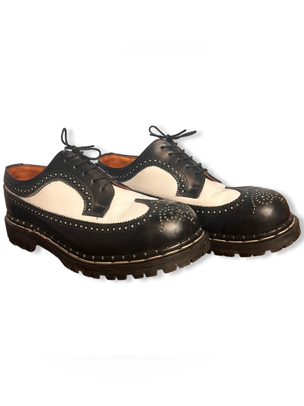 VTG Gripfast Steel Toe Spectator Wingtip Oxford Shoes Black White Unisex M8/W9.5